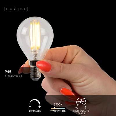 Lucide P45 - Filament bulb - Ø 4,5 cm - LED Dim. - E14 - 1x4W 2700K - Transparant